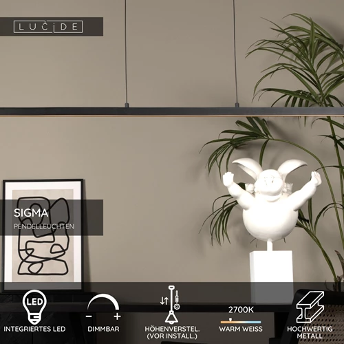 Lucide SIGMA - Pendelleuchten - LED Dim. - 1x36W 2700K - Schwarz - USP